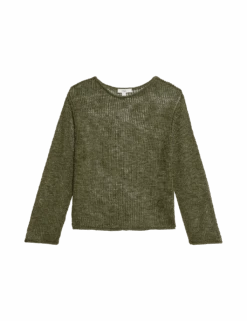 Cotton Blend Metallic Jumper With Linen -Marksandspencer Sale Store cotton blend metallic jumper with linen