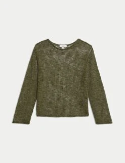 Cotton Blend Metallic Jumper With Linen -Marksandspencer Sale Store cotton blend metallic jumper with linen 6