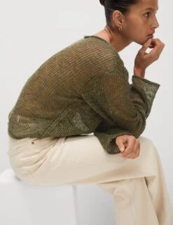 Cotton Blend Metallic Jumper With Linen -Marksandspencer Sale Store cotton blend metallic jumper with linen 7