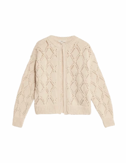 Cotton Blend Open Stitch Cropped Cardigan -Marksandspencer Sale Store cotton blend open stitch cropped cardigan 1