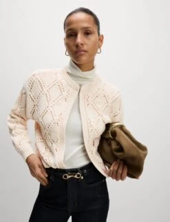 Cotton Blend Open Stitch Cropped Cardigan -Marksandspencer Sale Store cotton blend open stitch cropped cardigan 15