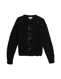 Cotton Blend Open Stitch Cropped Cardigan -Marksandspencer Sale Store cotton blend open stitch cropped cardigan