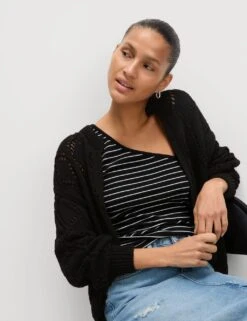 Cotton Blend Open Stitch Cropped Cardigan -Marksandspencer Sale Store cotton blend open stitch cropped cardigan 9