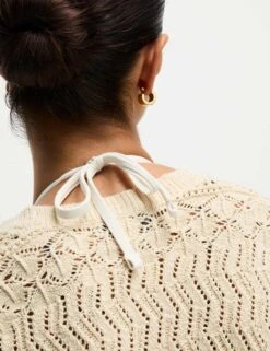 Cotton Blend Pointelle V-Neck Button Front Cardigan -Marksandspencer Sale Store cotton blend pointelle v neck button front cardigan 11