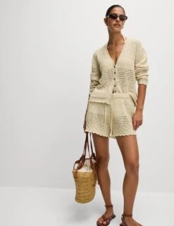 Cotton Blend Pointelle V-Neck Button Front Cardigan -Marksandspencer Sale Store cotton blend pointelle v neck button front cardigan 12