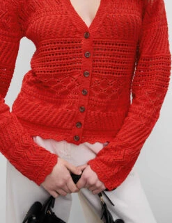 Cotton Blend Pointelle V-Neck Button Front Cardigan -Marksandspencer Sale Store cotton blend pointelle v neck button front cardigan 17