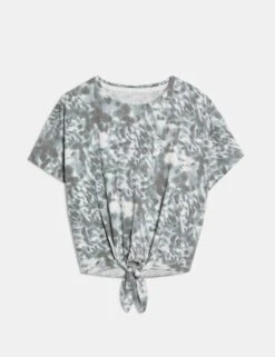 Cotton Blend Printed Tie Front Crop T-Shirt -Marksandspencer Sale Store cotton blend printed tie front crop t shirt 6