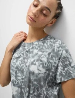 Cotton Blend Printed Tie Front Crop T-Shirt -Marksandspencer Sale Store cotton blend printed tie front crop t shirt 8
