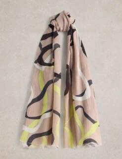 WHITE STUFF Cotton Blend Ribbon Print Scarf -Marksandspencer Sale Store cotton blend ribbon print scarf 2