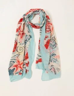 Cotton Blend Sea Scene Printed Scarf -Marksandspencer Sale Store cotton blend sea scene printed scarf 2