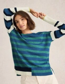 WHITE STUFF Cotton Blend Striped Crew Neck Jumper 21 WHITE STUFF Cotton Blend Striped Crew Neck Jumper -Marksandspencer Sale Store cotton blend striped crew neck jumper 7