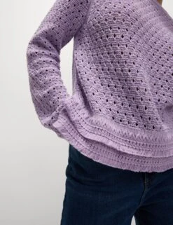 Cotton Blend Textured Crew Neck Fringe Jumper -Marksandspencer Sale Store cotton blend textured crew neck fringe jumper 12