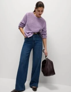 Cotton Blend Textured Crew Neck Fringe Jumper -Marksandspencer Sale Store cotton blend textured crew neck fringe jumper 13