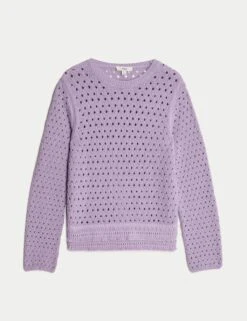 Cotton Blend Textured Crew Neck Fringe Jumper -Marksandspencer Sale Store cotton blend textured crew neck fringe jumper 15