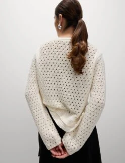 Cotton Blend Textured Crew Neck Fringe Jumper -Marksandspencer Sale Store cotton blend textured crew neck fringe jumper 6