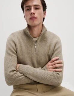 Cotton Blend Half Up Ribbed Jumper -Marksandspencer Sale Store cotton blend zip up ribbed jumper 11