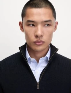 Cotton Blend Half Up Ribbed Jumper -Marksandspencer Sale Store cotton blend zip up ribbed jumper 4