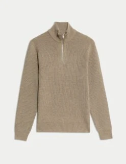 Cotton Blend Half Up Ribbed Jumper -Marksandspencer Sale Store cotton blend zip up ribbed jumper 5