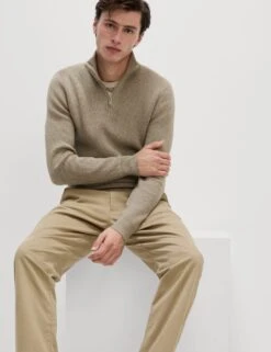 Cotton Blend Half Up Ribbed Jumper -Marksandspencer Sale Store cotton blend zip up ribbed jumper 9