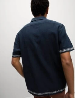 Cotton Linen Blend Short Sleeve Embroidered Shirt -Marksandspencer Sale Store cotton linen blend embroidered shirt 1