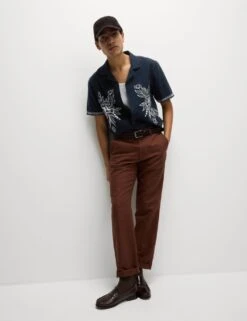 Cotton Linen Blend Short Sleeve Embroidered Shirt -Marksandspencer Sale Store cotton linen blend embroidered shirt 2