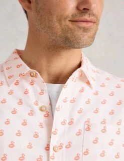 WHITE STUFF Cotton Linen Blend Flamingo Print Shirt -Marksandspencer Sale Store cotton linen blend flamingo print shirt 7