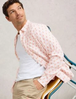 WHITE STUFF Cotton Linen Blend Flamingo Print Shirt -Marksandspencer Sale Store cotton linen blend flamingo print shirt 9