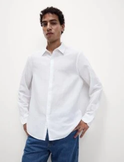 Cotton Linen Blend Shirt -Marksandspencer Sale Store cotton linen blend shirt 12