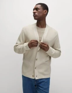 Cotton Modal Blend Textured V-Neck Cardigan -Marksandspencer Sale Store cotton modal blend textured v neck cardigan 16