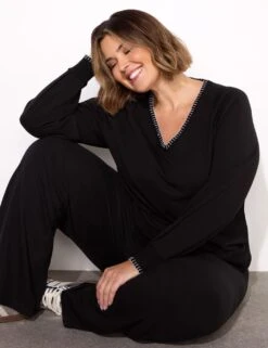 Cotton Rich Blanket Stitch V-Neck Sweatshirt -Marksandspencer Sale Store cotton rich blanket stitch v neck sweatshirt 4