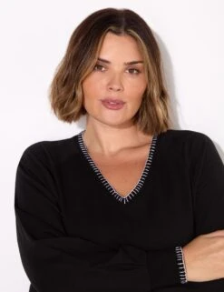 Cotton Rich Blanket Stitch V-Neck Sweatshirt -Marksandspencer Sale Store cotton rich blanket stitch v neck sweatshirt 7