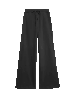 Cotton Rich Brushed Wide Leg Joggers -Marksandspencer Sale Store cotton rich brushed wide leg joggers