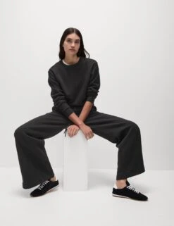 Cotton Rich Brushed Wide Leg Joggers -Marksandspencer Sale Store cotton rich brushed wide leg joggers 5