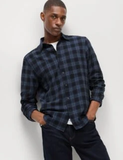Cotton Rich Check Seersucker Shirt -Marksandspencer Sale Store cotton rich check seersucker shirt 8