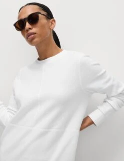 Cotton Rich Brushed Longline Sweatshirt -Marksandspencer Sale Store cotton rich crew neck longline sweatshirt 3