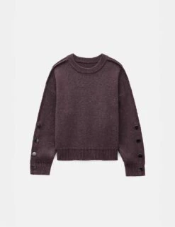 Cotton Rich Crew Neck Popper Sleeve Jumper -Marksandspencer Sale Store cotton rich crew neck popper sleeve jumper 14
