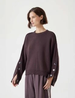 Cotton Rich Crew Neck Popper Sleeve Jumper -Marksandspencer Sale Store cotton rich crew neck popper sleeve jumper 15