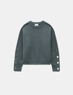 Cotton Rich Crew Neck Popper Sleeve Jumper -Marksandspencer Sale Store cotton rich crew neck popper sleeve jumper 8