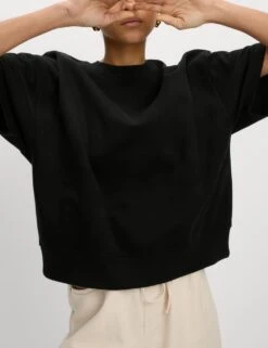 Cotton Rich Crew Neck Cropped Sweatshirt -Marksandspencer Sale Store cotton rich crew neck sweatshirt