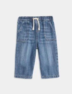 Cotton Rich Denim Drawstring Jeans (0-3 Yrs) -Marksandspencer Sale Store cotton rich denim drawstring jeans 0 3 yrs 1 5