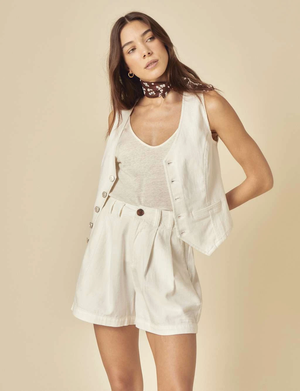 Cotton Rich Denim High Waisted Pleat Front Shorts 8 Cotton Rich Denim High Waisted Pleat Front Shorts - Image 8