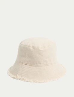 Cotton Rich Frayed Edge Bucket Hat -Marksandspencer Sale Store cotton rich frayed edge bucket hat 2