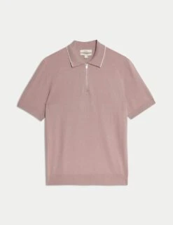 Cotton Rich Half Zip Knitted Polo Shirt 31 Cotton Rich Half Zip Knitted Polo Shirt -Marksandspencer Sale Store cotton rich half zip knitted polo shirt 10