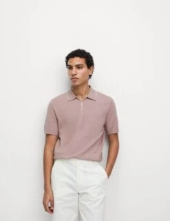Cotton Rich Half Zip Knitted Polo Shirt 32 Cotton Rich Half Zip Knitted Polo Shirt -Marksandspencer Sale Store cotton rich half zip knitted polo shirt 11