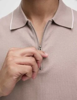 Cotton Rich Half Zip Knitted Polo Shirt 34 Cotton Rich Half Zip Knitted Polo Shirt -Marksandspencer Sale Store cotton rich half zip knitted polo shirt 12