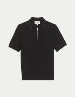 Cotton Rich Half Zip Knitted Polo Shirt 38 Cotton Rich Half Zip Knitted Polo Shirt -Marksandspencer Sale Store cotton rich half zip knitted polo shirt 16