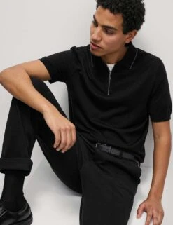 Cotton Rich Half Zip Knitted Polo Shirt 39 Cotton Rich Half Zip Knitted Polo Shirt -Marksandspencer Sale Store cotton rich half zip knitted polo shirt 17