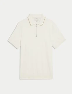 Cotton Rich Half Zip Knitted Polo Shirt 25 Cotton Rich Half Zip Knitted Polo Shirt -Marksandspencer Sale Store cotton rich half zip knitted polo shirt 5