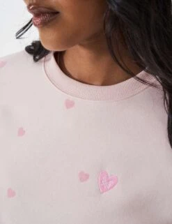 Cotton Rich Heart Print Crew Neck Sweatshirt -Marksandspencer Sale Store cotton rich heart print crew neck sweatshirt 9
