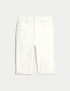 Cotton Rich High Waisted Magic Denim Shorts -Marksandspencer Sale Store cotton rich high waisted denim shorts